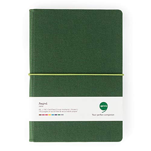 Image of COMMA Regina - A5 Size - Hard Bound Notebook with a Horizontal Elastic Band Closure - 192 Pages - 80gsm Natural Shade Paper - Fabric Cover Material - (Dark Green)