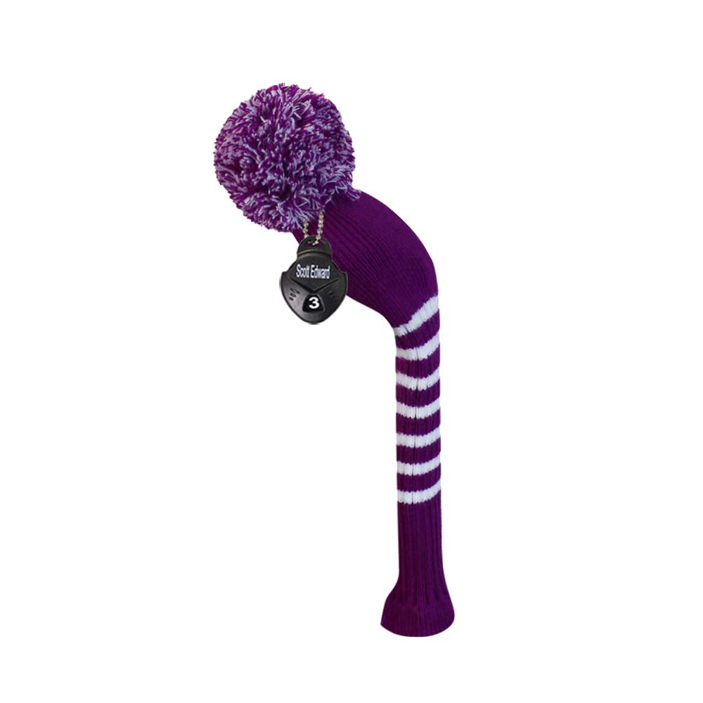 Scott Edward Copritesta per mazza da golf, per driver/fairway/ibrido, versione personalizzata, 1/3/4/5/putter/ferro gamma completa (striscia viola)