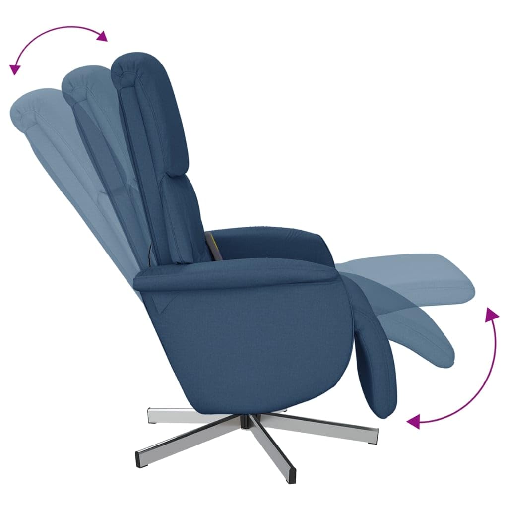 vidaXL Fauteuil Inclinable de Massage avec Repose-Pieds sans Adaptateur Secteur, Siège avec Accoudoirs, Chaise de Relaxation avec Dossier Salon, Moderne, Bleu Tissu