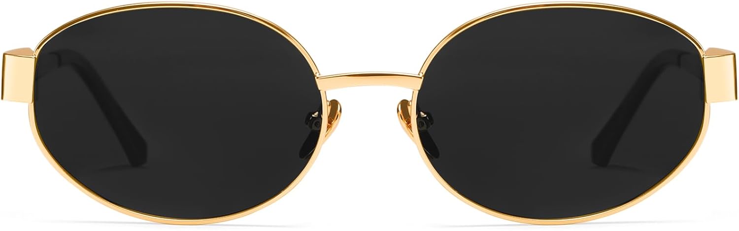 Dollger Trendy Polarized Oval Sunglasses for Women Men Retro Y2k Small Oval Gold Frame Shades