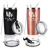 Mr and Mrs 2022 Tumbler Set, Engagement Wedding Gifts for Couples Newlyweds Wife Bride To Be Newly Engaged Bridal Shower Anniversary, 20oz Stainless Steel Insulated Travel Tumbler, Black&Rose Gold