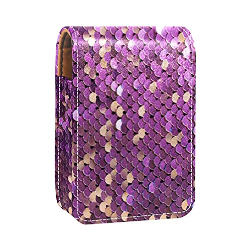 Abstract Purple Pink Sequins Background Prints Lipstick Case Mini Lipstick Holder Organizer Bag With Mirror for Purse Travel Cosmetic Pouch