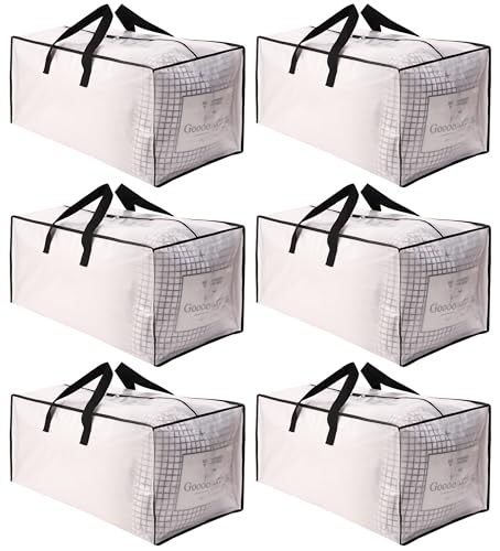 SWEET DOLPHIN 6 Pack Extra Large Moving Bags with Strong Zippers & Carrying Handles, Heavy Duty Storage Tote for Space Saving Moving Storage, Fold Flat, Alternative to Moving Box, Semi-Transparent