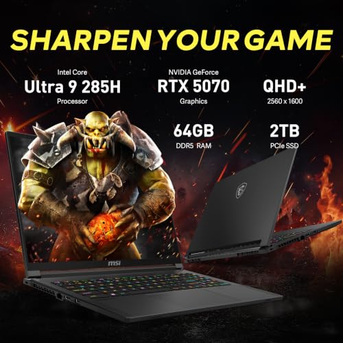Image of msi Stealth 16 AI 16 inch 240Hz QHD+ Gaming Laptop, Intel Core Ultra 9 285H, NVIDIA GeForce RTX 5070, 64GB DDR5, 3TB Storage(2TB SSD+1TB Docking Station Set), RGB Backlit Keyboard, Wi-Fi 7, Win 11, Black