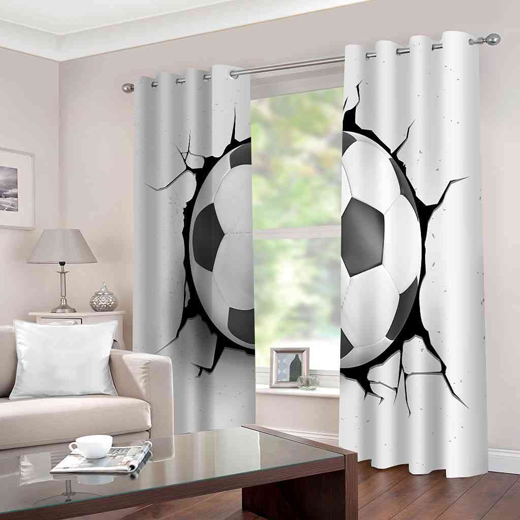Rideau Occultant 150x166cm Foot - Rideaux 3D Chambre Enfant Aimer Le Football - Isolant Thermique