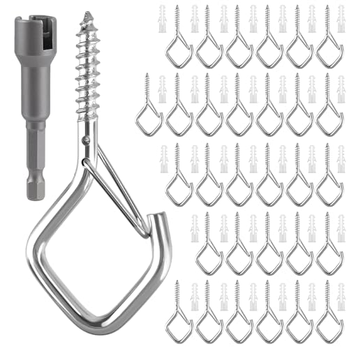 Muyohix 30 Pièces Crochet à Visser, Piton à Visser Crochet Muraux, Crochets de Plafond avec Boucle de Sécurité, Crochets à Vis en Acier Inoxydable pour Plantes, Mangeoires à Oiseaux, Lanternes(Argent)