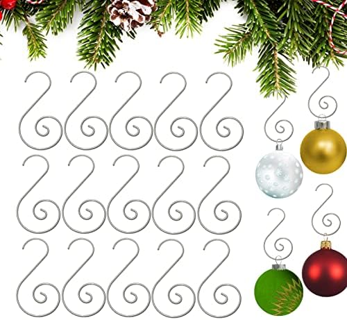 Pinkswan 80 Pack Ornament Hooks for Christmas Tree, Xmas Metal Wire Ornament Hangers Silver S-Hooks for Christmas Stocking Christmas Balls Party Decorations