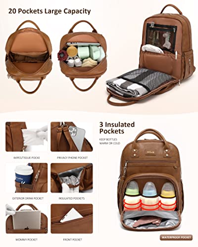 Rosegin Leather Baby Diaper Bag Backpack With Portable Travel Changing Pad Girl Boy, Large Dad Brown Diaper Bags Pacifier Case Stroller Straps, Baby Registry Search Shower Gifts Stuff Newborn #TOP1
