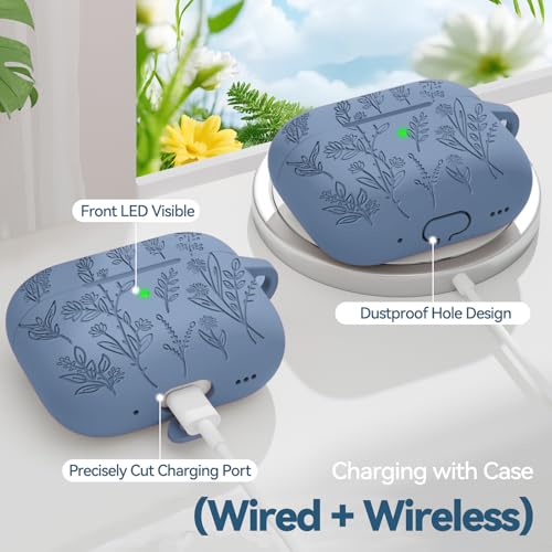 Image of for Apple AirPods Pro 2nd /1st Generation, Soft Silicone Flower Engraved AirPods Pro 2 Gen Protective Case Cover for Women Airpod Case with Clean Kit,Carabiner,Front LED Visible,Sand Powder
