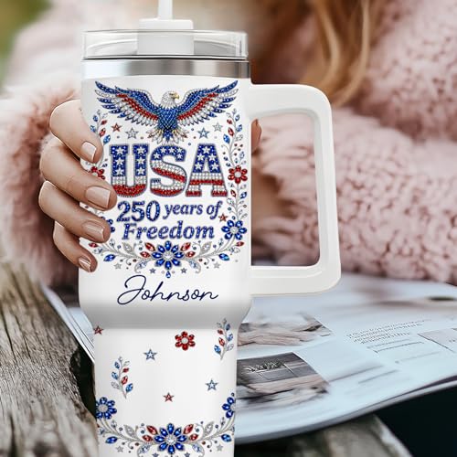 Image of Personalized 250th Anniversary Of America Tumbler - Custom Patriotic USA Flag 1776-2026 Gifts - US Eagle Freedom Cup 40oz A5 - American Independence Celebration Gifts For Men Women
