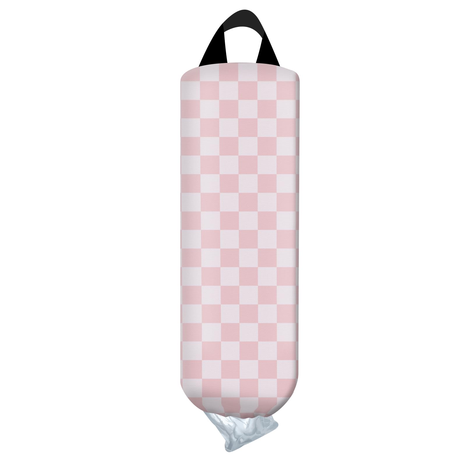 AYBELWG Plastic Bag Holder, Wall Mount Grocery Bag Organizer, Funny Hanging Trash Storage Dispenser for Home Kitchen Cute Pink Checkers