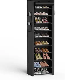 VTRIN Sapateira vertical estreita organizadora de sapatos alta para entrada de armário, capa não tecida de 10 níveis, prateleira de sapato que comporta 20 a 22 pares de calçados, com capa à prova de