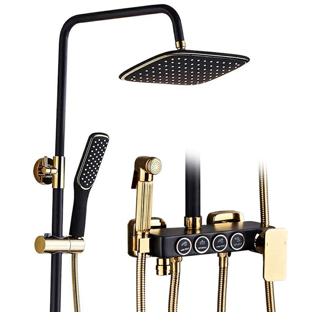 AYCDL Shower Kits with Overhead Shower, Black Brass with Hand Sprayer Square Rain Shower Head Shower Mixer Set
