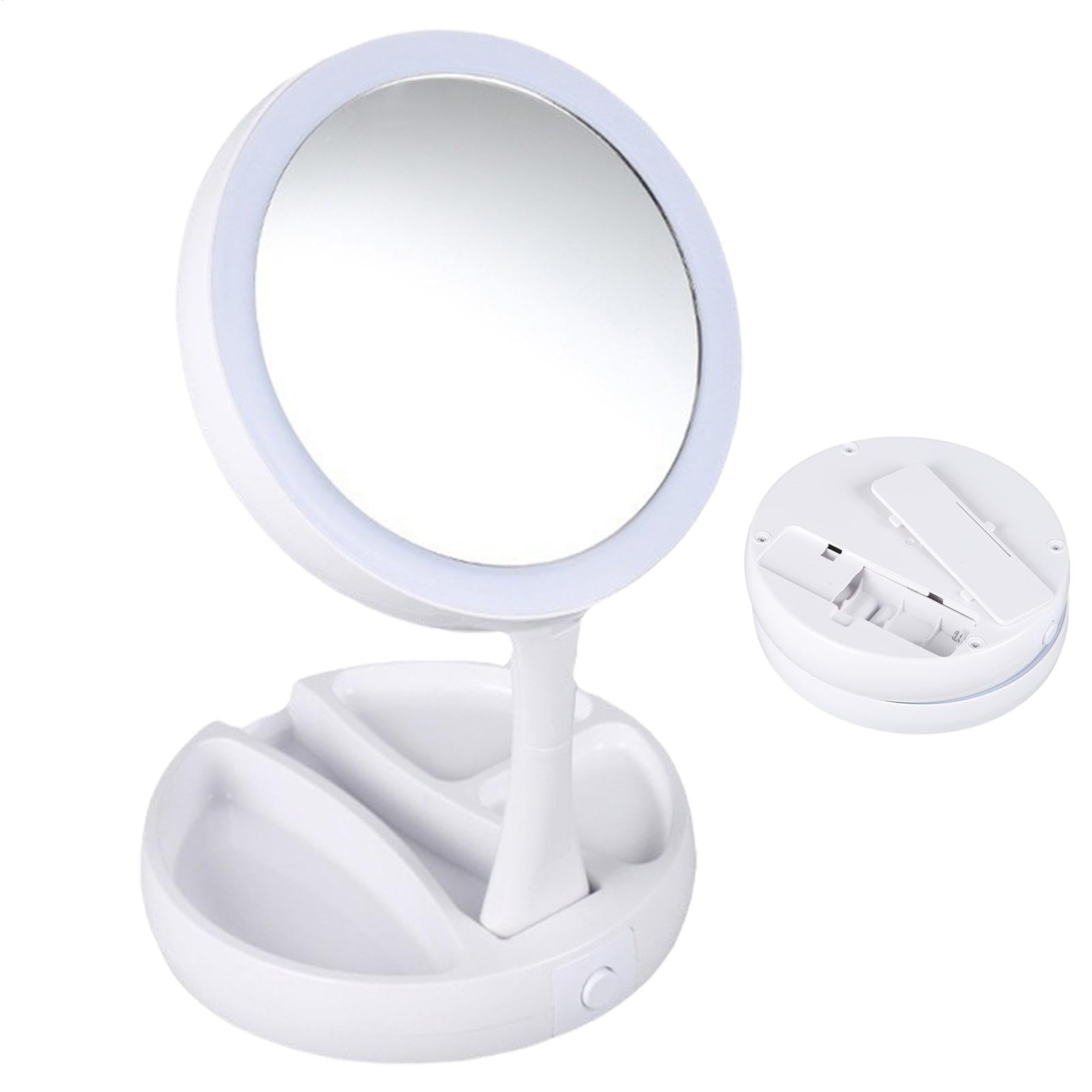 Specchio da Trucco Ingrandimento Specchio illuminato Ingrandimento | Specchio da Viaggio Portatile 10x Doppio Lato con Luce - da Ufficio Pieghevole per Le Donne Ragazze