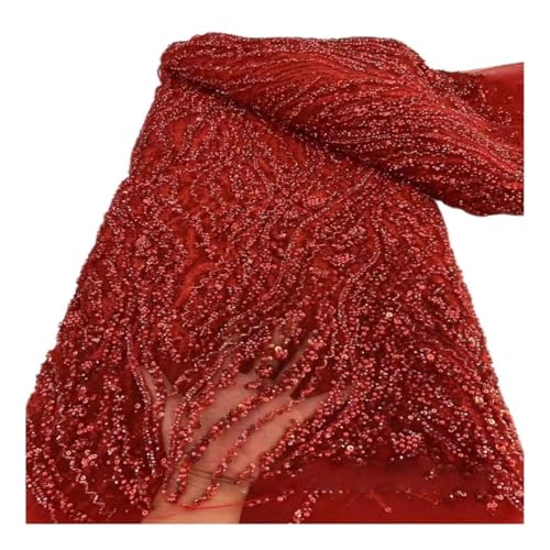 Tissu en dentelle rayé perlé tubulaire de luxe pour couture
