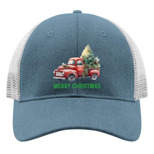 Merry Christmas Tree Retro Red Truck Xmas Hat for Mens Baseball Cap Fashion Washed Dad Hats Light