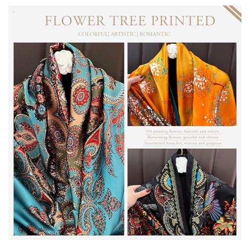 Silk Scarf Oil Painting Flower Printed Tree Pattern Colorful Artistic Style Large Long Scarf Warm Shawl Stole Wrap4