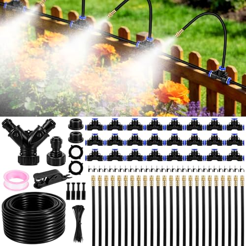 360° Curved Système D'Irrigation Jardin, 30M Kit Arrosage Automatique Avec Raccords Rapides, 24 Buses En Cuivre Orientables, Système D'Irrigation Goutte À...