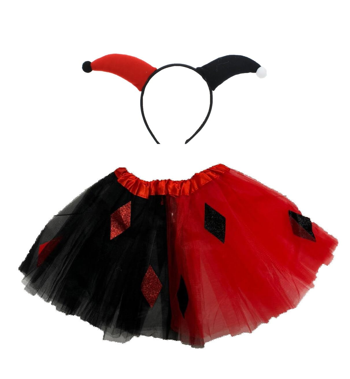 Zac's Alter Ego Fancy Dress Black & Red Jester Headband & Tutu Set - Halloween World Book Day Cosplay