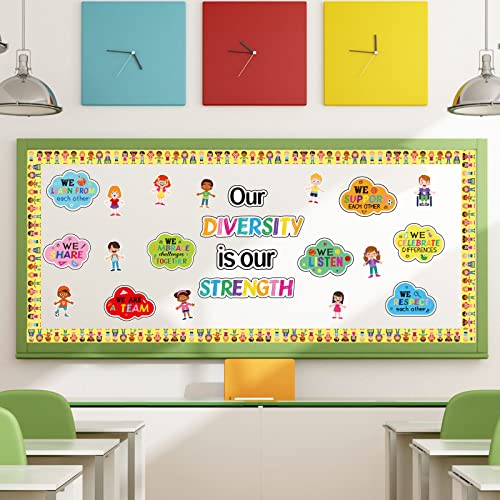 Image of Diversity Bulletin Board Decoration Set Diverse Students Borders Cutouts for Party School Classroom Door Welcome Bulletin Board Craft Home Wall(Our Diversity is Our Strength)