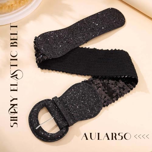 Women Wide Belt for Dress Sequins Elastic Waist Belts Glitter Ladies Stretchy Waistband2
