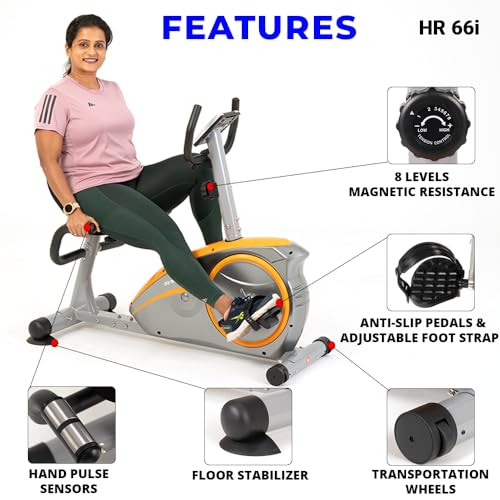 Image of Propel FitnessOne HR 66i Smart Home Recumbent Exercise Bike /Cycle with Back Support | 8-Level Magnetic Resistance | Adjustable Seat | LCD Display | Hand Pulse Monitor | 120kg Capacity