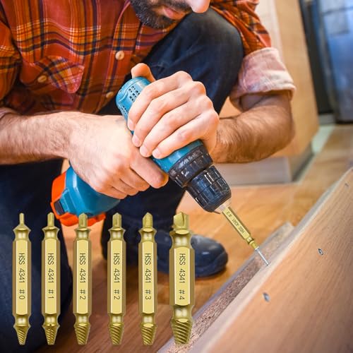 Conjunto de extrator de parafuso HSS de 6 peças – Kit de parafuso quebrado e removedor de parafuso danificado com estojo de armazenamento para fácil remoção de parafuso (ouro)