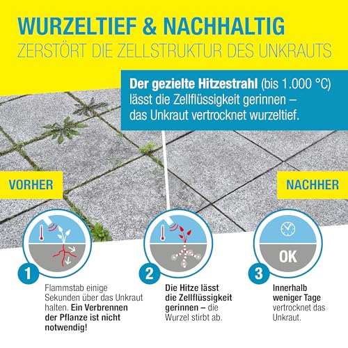 GLORIA Thermoflamm bio Professional PLUS – Gas Unkrautbrenner & Abflammgerät mit 5 m Schlauch | Unkrautvernichter ohne Chemie | Für Garten, Gehweg & Pflaster | Komfortabel ohne Bücken | 1000 °C Flamme