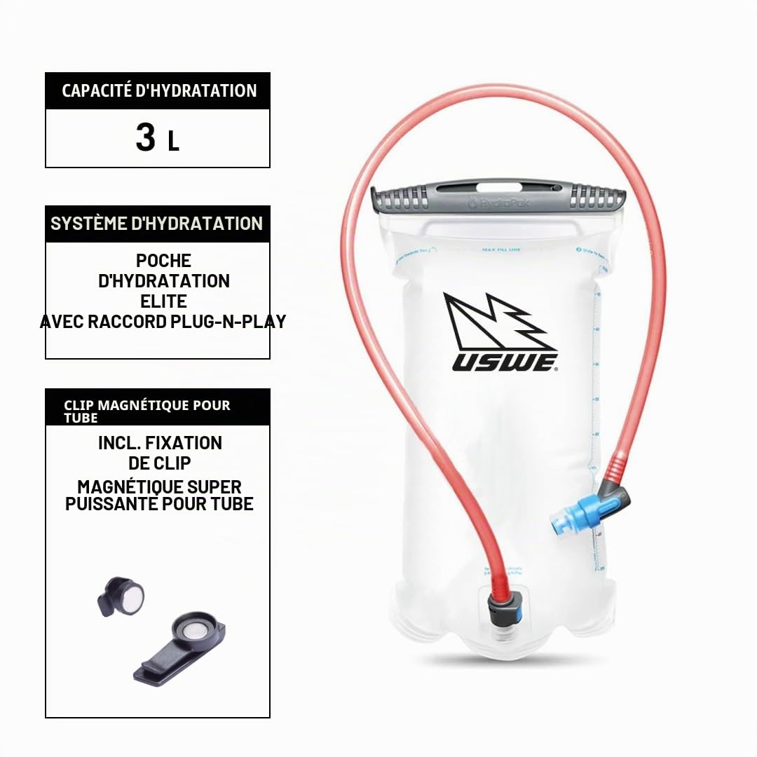 USWE Raw Sac à dos d'hydratation avec poche à eau, haut de gamme, sans rebond pour moto Enduro et tout-terrain