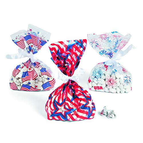 Fun Express Patriotic Cello Bag Assortment (36 pieces) Fourth of July Party Supplies, Favor Bags, Cellophane Bags, Patriotic Party Supplies