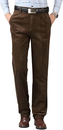 Kinghua Mens Pleated Front Corduroy Pants Casual Relaxed Fit Straight Leg Corduroy Pant