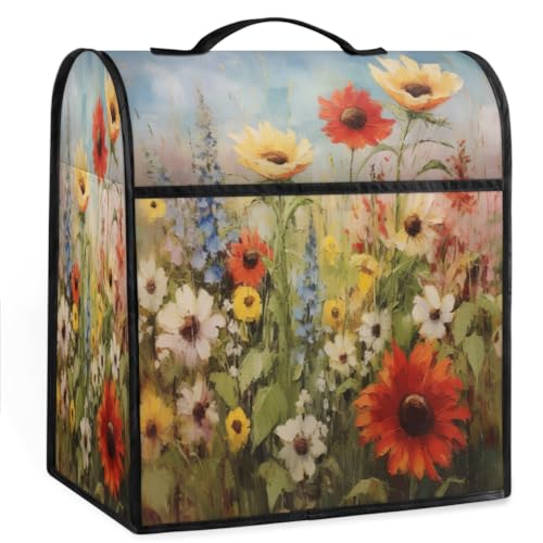 Coffee Maker Cover Flower Floral Oil Painting Kitchen Appliance Covers Small Appliance Covers Blender Cover Juicer Cover Dust Covers for Kitchen Appliances with Top Handle and Pockets,Washable,B705