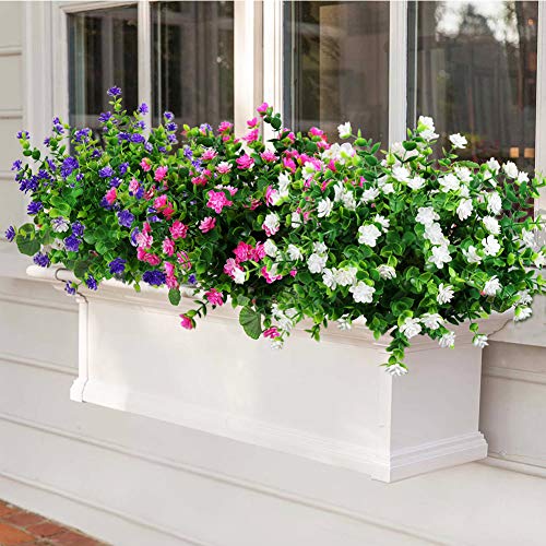 Yosichy Artificial Flowers Outdoor Fake Uv Resistant Plants Faux Plastic Greenery Shrubs For Outside Hanging Planter Home Kitchen Office Wedding Garden Decor(White) #TOP4