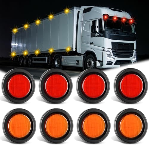 Nilight 2.5 Inch Round Marker Light 8PCS Red Amber 13LED Clearance Lights Flush Mount With Plug Grommet Pigtail Hardwired DOT Compliant For 12V Truck Trailer Tractor Buses Vans Boat