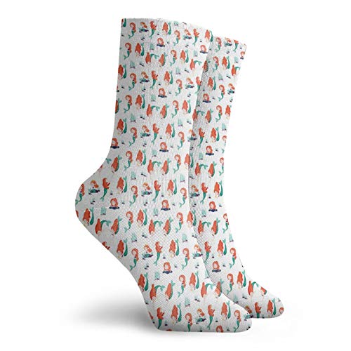 Fashion Compression Socks,Continuous Drawing Of Cute Ocean Creature Girls Cartoon,Performance Polyester Cushioned Athletic Crew Socks for Running,Athletic, -12 inch2