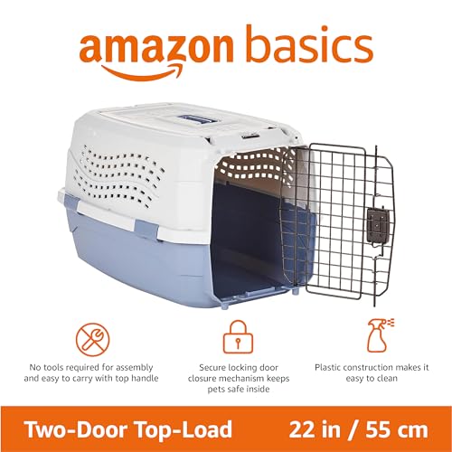 image for Amazon Basics 2-Door Top-Load Hard-Sided Dogs, Cats Pet Travel Carrier