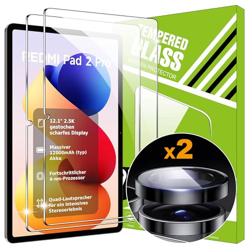Lemxiee Pellicola Vetro Temperato per Xiaomi Redmi Pad 2 Pro 12.1" [2+1 Pezzi] Fotocamera Pellicola Protettiva + HD Pellicola Schermo in vetro temperato