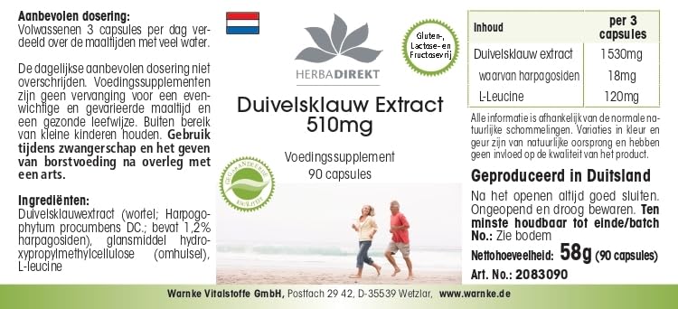 Teufelskralle Extrakt - 510mg - 90 Kapseln - schluckfreundlich - vegan - hochdosiert | HERBADIREKT by Warnke Vitalstoffe - Deutsche Apothekenqualität