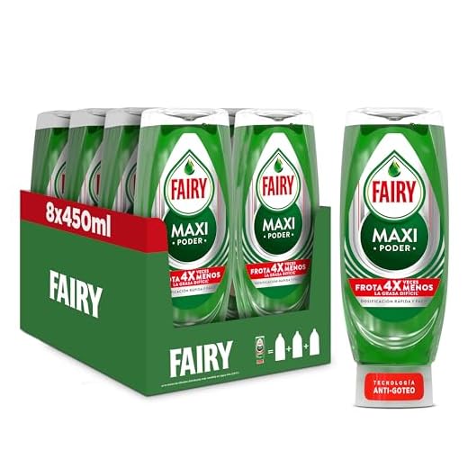 Fairy Maxi Poder Lavavajillas Liquido a Mano, 3,6 L (8 x 450 ml), Con Poder Antigrasa, Limpieza Facil Platos, Ollas Y Sartenes Mas Grasientas