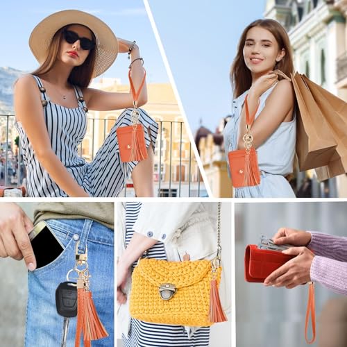 Image of KNGITRYI Small Wristlet Wallets for Women RFID Credit Card Holder Wallet Keychain Wristlet Wallet Credit Card Wallets for Women (Orange)