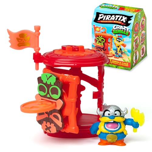 PIRATIX, ADVENTURE WORLD Serie Crazy Jungle – 1 Jungle Cage Serie Crazy Jungle. Cada Caja Tiene 1 Jaula Sorpresa, 1 Piratix Sorpresa, 1 Accesorio, 1 Bandera Exclusiva y 1 Tesoro Exclusivo