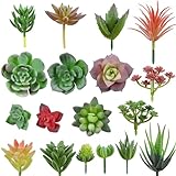 LOMIMOS Künstliche Sukkulenten Pflanzen,18 Stück Kleine Künstliche Grün beflockte Sukkulenten Pflanzen für Büro Wohnzimmer Garten Dekoration