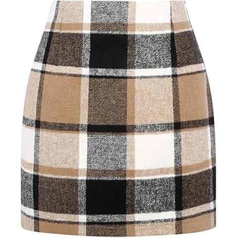 WIFFGO Womens High Waisted Plaid Skirt Fall Winter Mini Wool Bodycon Pencil A line Skirts Cover