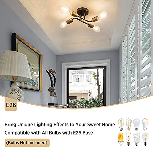 Adebime Semi Flush Mount Ceiling Light Fixture, 4-Lights Sputnik Chandelier, Black And Gold Mid Century Ceiling Light For Bedroom Dining Room Living Room, Ul Listed, E26 Base, Bulbs Not Included #TOP3