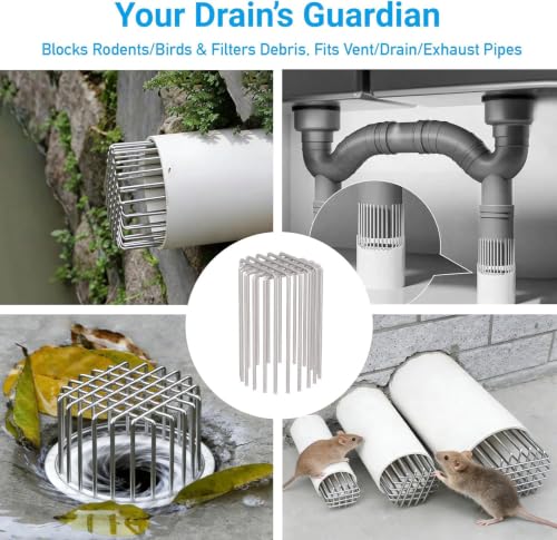 Image of Stainless Steel Drain Pipe Cover, Adjustable Outdoor Drain Protector for 2.5 inch-3 inch Pipes, Anti-Bird & Rodent Guard, Rust-Proof Mesh Drain Strainer for Leaves, Gutter Protector (2.5 inch 1 Pcs)