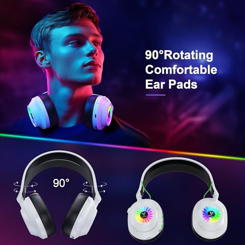Vakedy Wireless Gaming Headset with Mic for Ps5/Ps4/PC/Switch/Mac, 2.4GHz & Bluetooth Gaming Headphones with 24ms Low Latency, 50mm Drivers, 3D Stereo Sound, 250g Ultraligero, 50H Battery, White by Vakedy - Image 6
