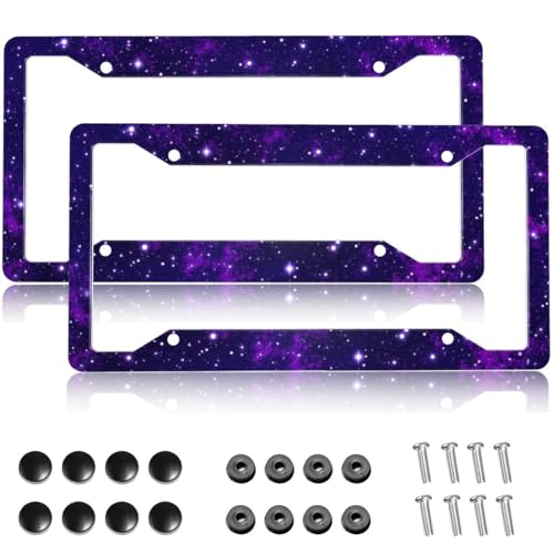 Purple Galaxy License Plate Frame Aluminum Metal License Plate Frames for Women Fits Standard Us Vehicles (Set of 2 12.3 x 6.3)
