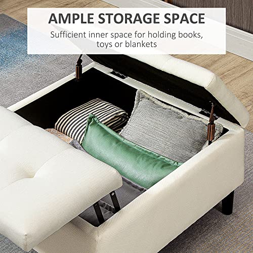Homcom 30" Square Storage Ottoman, Upholstered Ottoman Coffee Table With Lift Top, Button Tufted And Wood Legs, Accent Footstool For Living Room, Cream White #TOP5