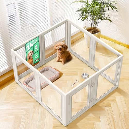 Image of FXW AuraSpace Acrylic Indoor Dog Playpen for Puppies and Small Dogs, 24 Inch, 8 Panels, White