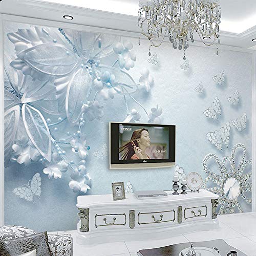 Huijie Photo Wallpaper - Custom Large Mural Photo Wallpaper 3D Embossed Blue Transparent Flowers Butterfly Mural Living Room Tv Bedroom Modern Interior Decoration,320Cm(H)×600Cm(W) #TOP1
